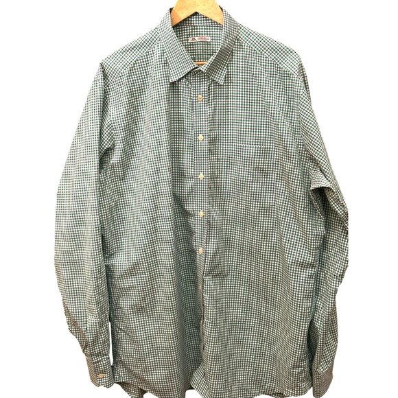 Thomas Mason Men's Green Blue White Preppy Plaid Button Down Shirt Quiet Luxury - Picture 1 of 6